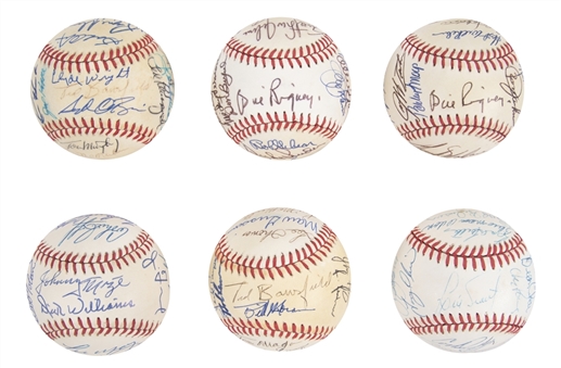 Lot of (6) 1980s "Old Timers" Games Multi Signed Baseballs With Bob Gibson, Duke Snider & Lefty Gomez (Autry LOA)